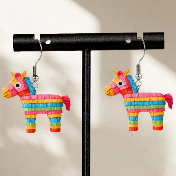Festive Cabo Mexican Festival Party Colorful Pinata Acrylic Earrings NEW - Picture 4 of 4